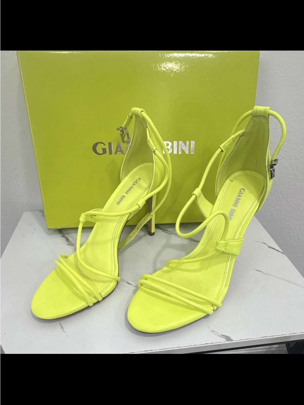 Gianni Bini Neon Lime Strappy Stiletto Sandals